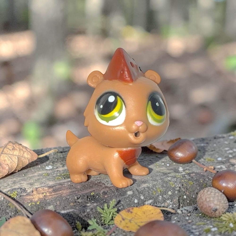 littlest pet shop # 3706 hamilton rumble brown hamster with green eyes